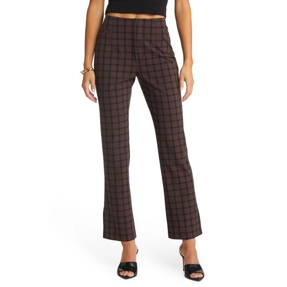 Open Edit Plaid Bootcut Suiting Pants in Brown Coffee Classic Plaid Size M - Picture 1 of 11